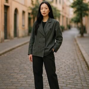 Women’s Vintage 80’s Dark Academia Technique Silk Oversized  Shacket L Black